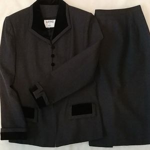 Kasper Gray Skirt Suit with Black Trim